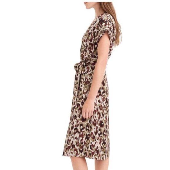 NWT J. Crew Autumn Cheetah Leopard Print Satin Crepe Wrap J6908 Safari Dress - Picture 5 of 15